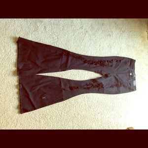 Black distressed bell bottom denim